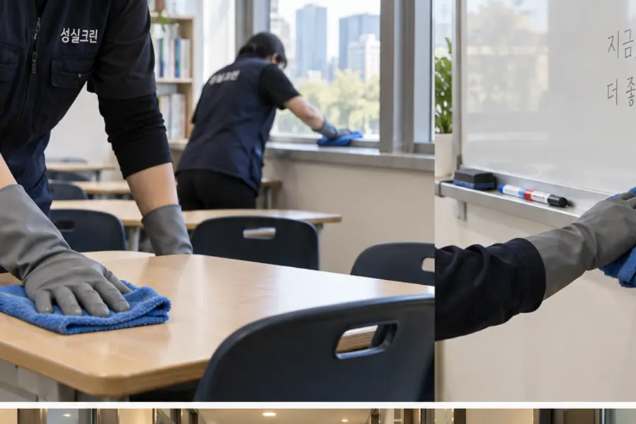 광주 학원청소 칠판·화이트보드 주변 작업 장면