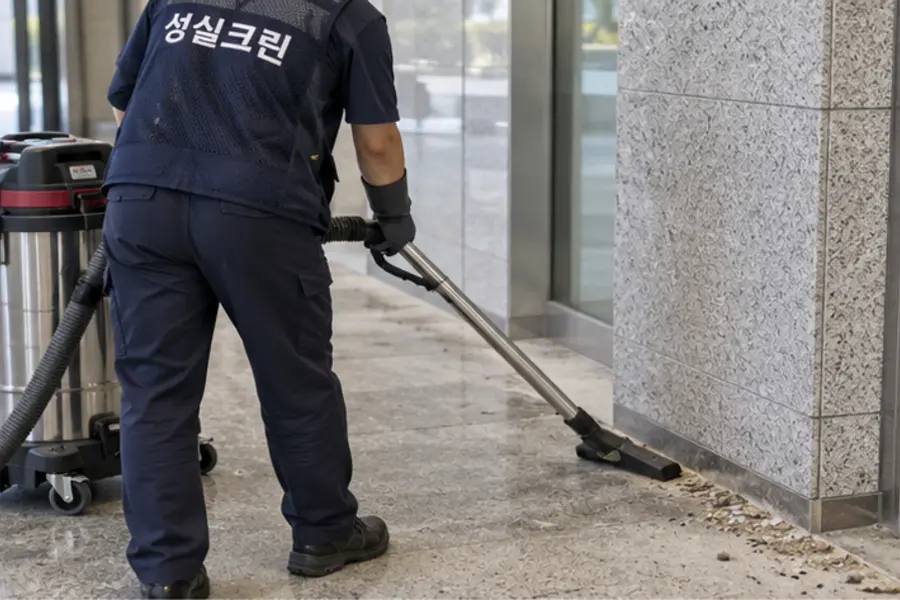 광주북구 바닥청소 먼지·이물 제거 작업 장면